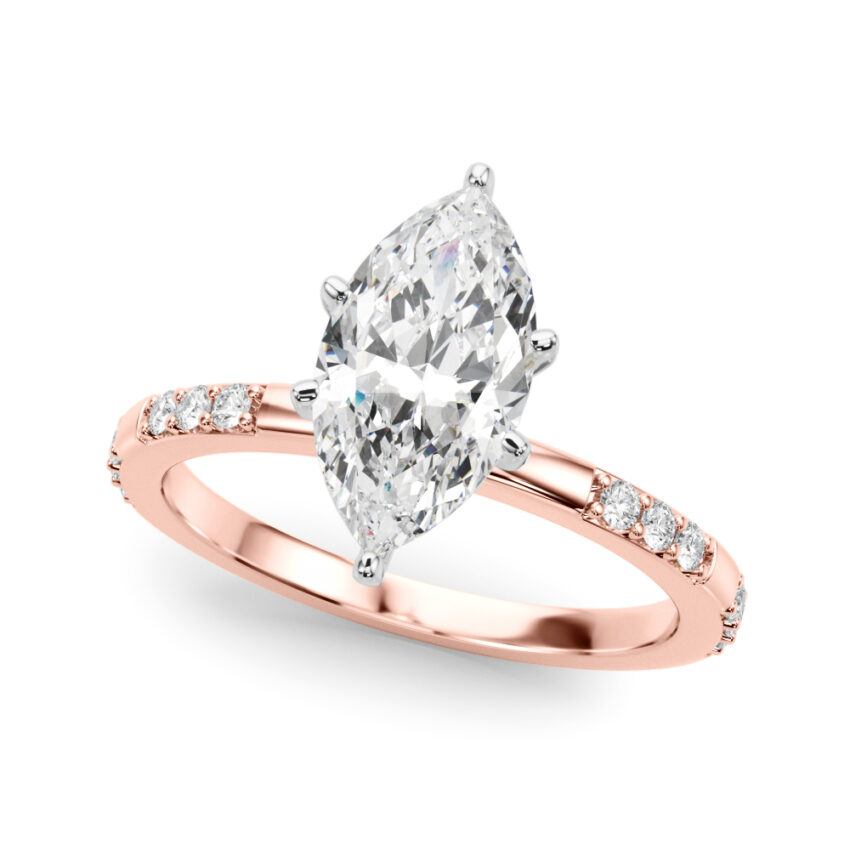 marquise cut diamond modern pave engagement ring rose gold angle