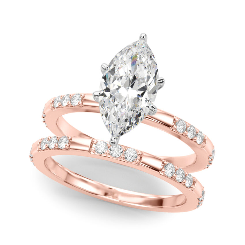 marquise cut diamond modern pave engagement ring set rose gold