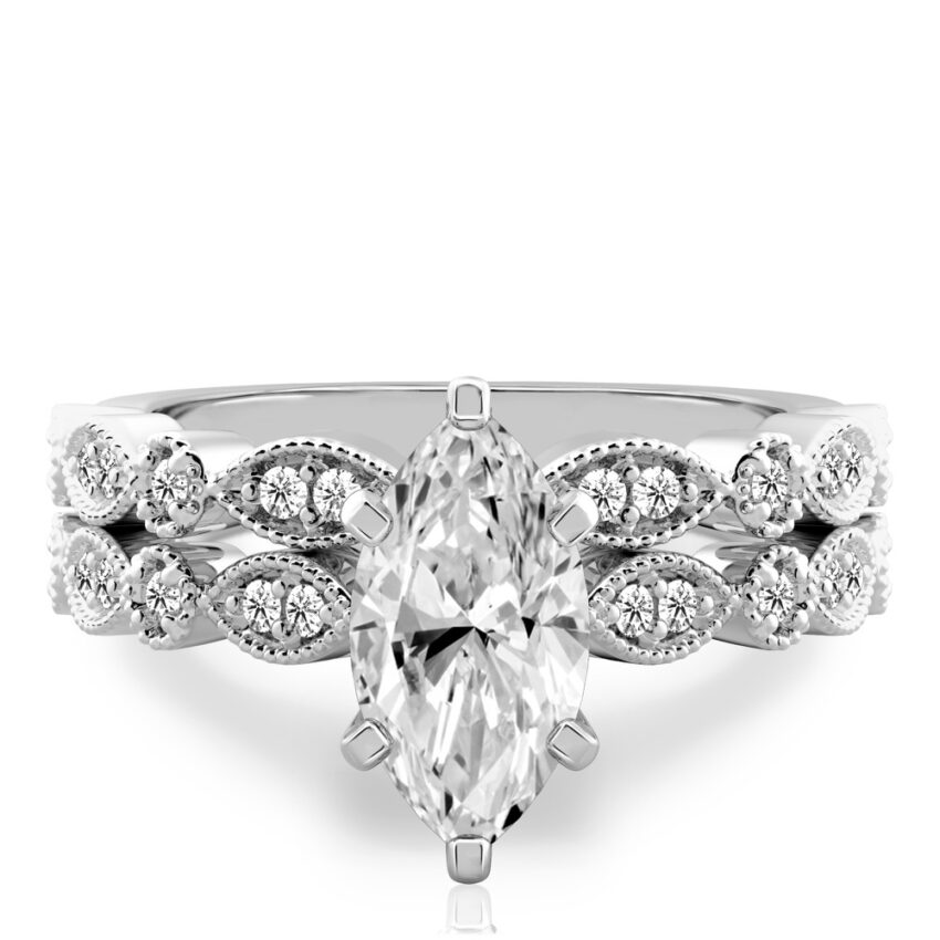 marquise cut diamond pandora engagement ring set white gold