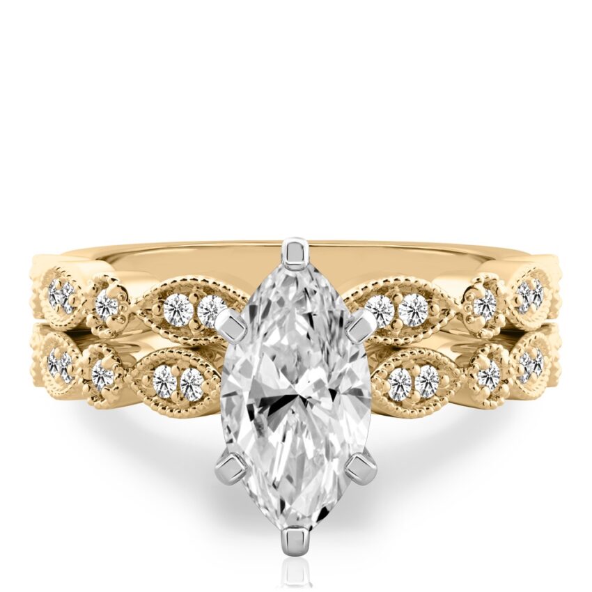 marquise cut diamond pandora engagement ring set yellow gold