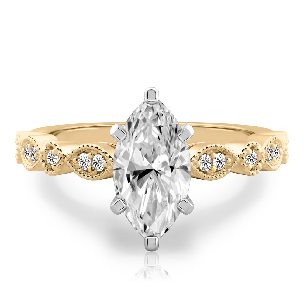 marquise cut diamond pandora engagement ring yellow gold