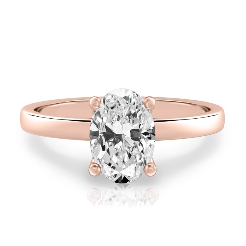 oval shape diamond basket setting engagement ring rose gold