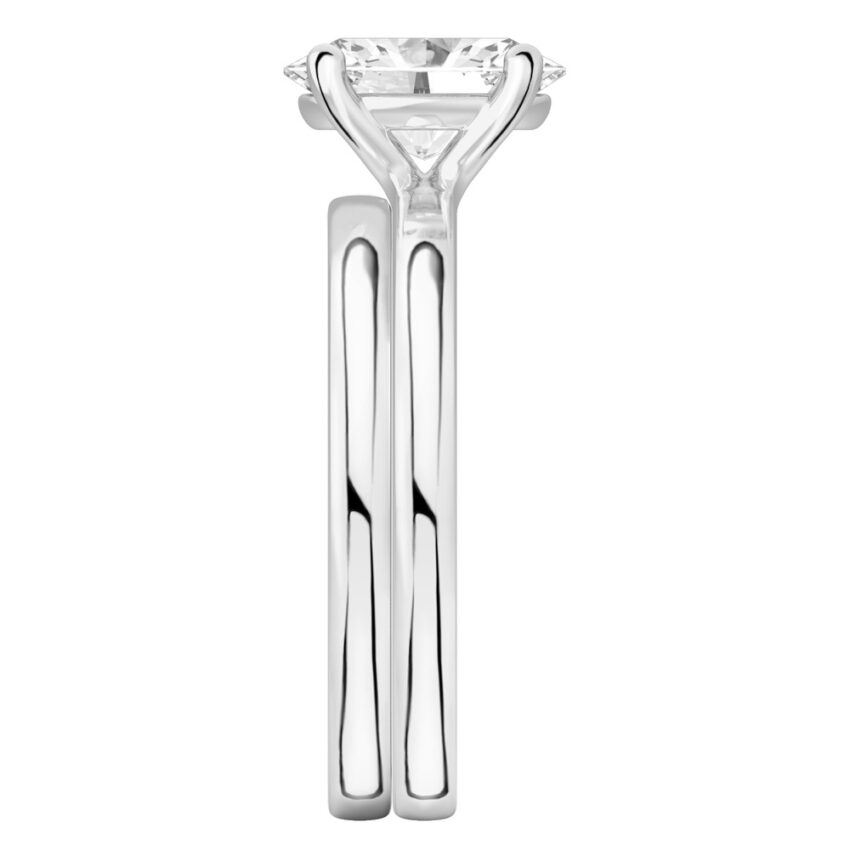 oval shape diamond basket setting engagement ring set platinum side
