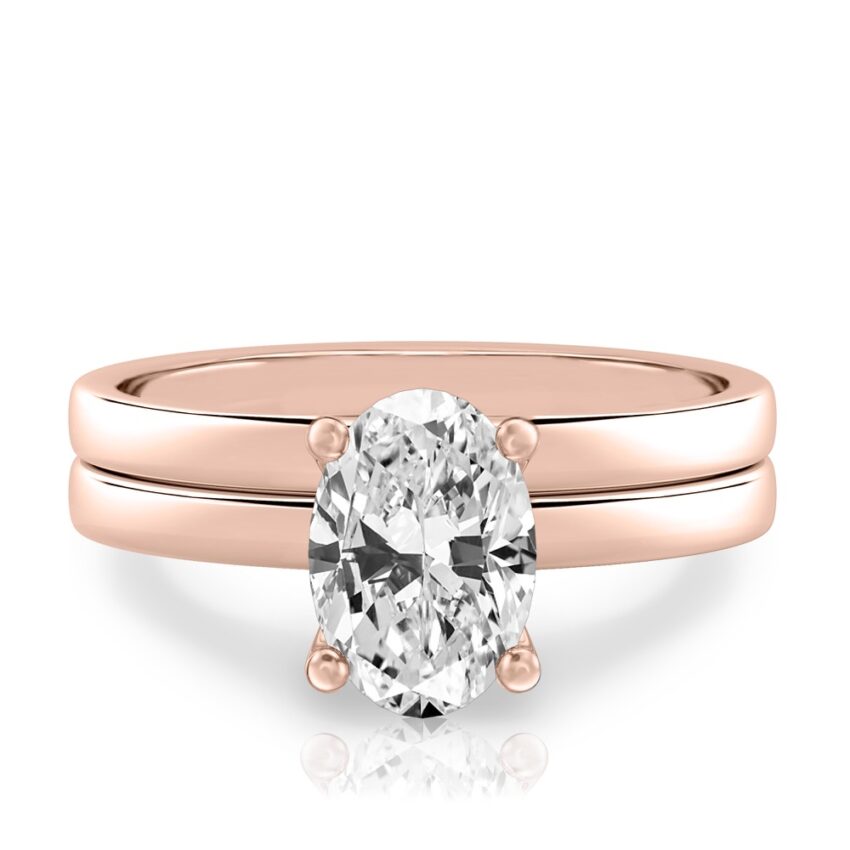 oval shape diamond basket setting engagement ring set rose gold