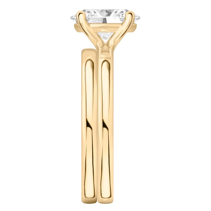 oval shape diamond basket setting engagement ring set yellow gold side
