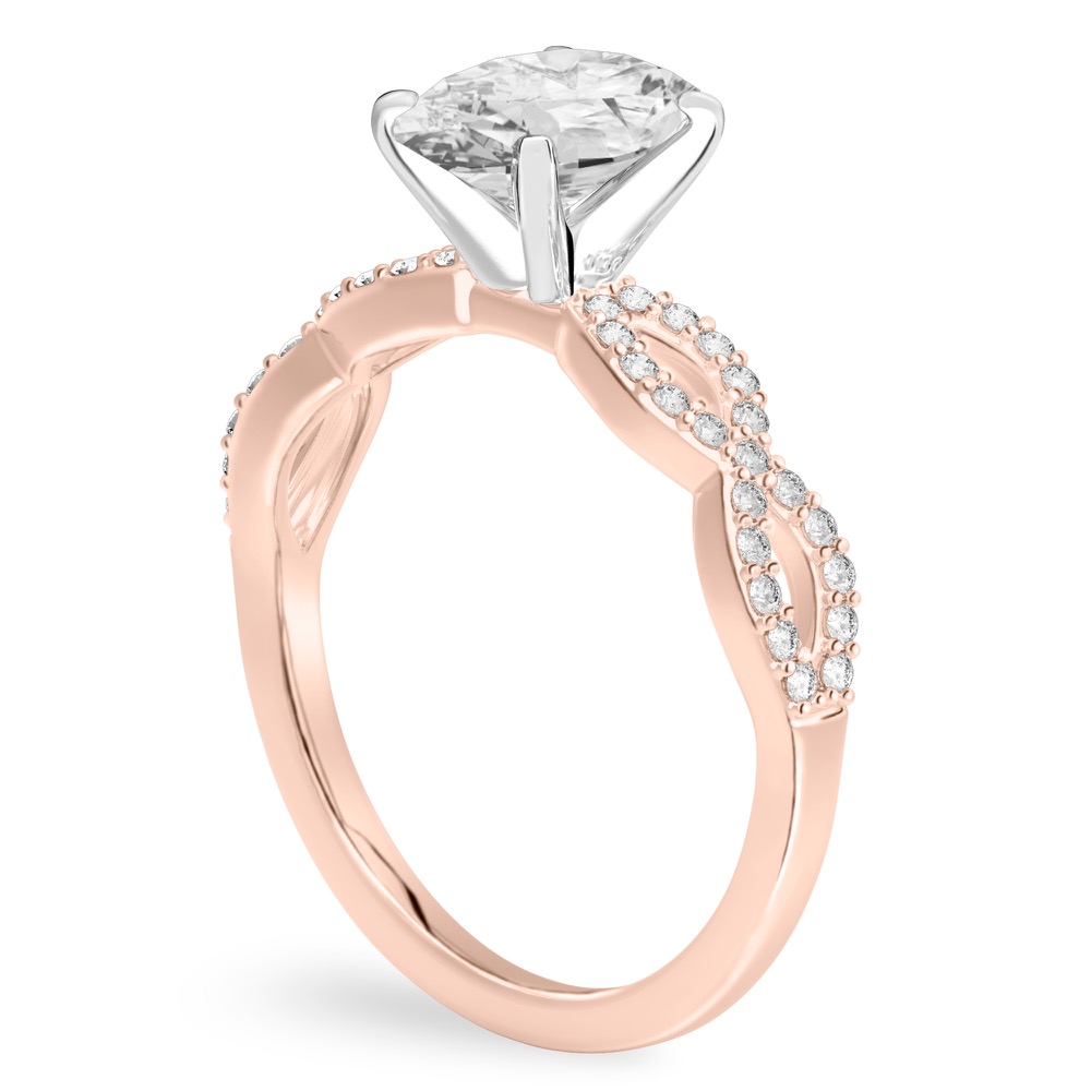 oval shape diamond infinity engagement ring rose gold angle