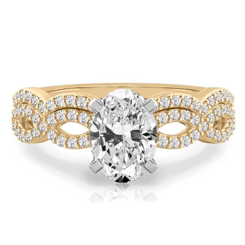 oval shape diamond infinity engagement ring set yellow gold