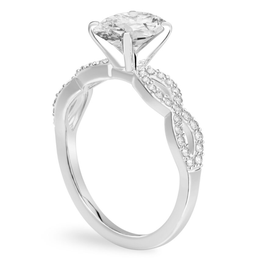 oval shape diamond infinity engagement ring white gold angle