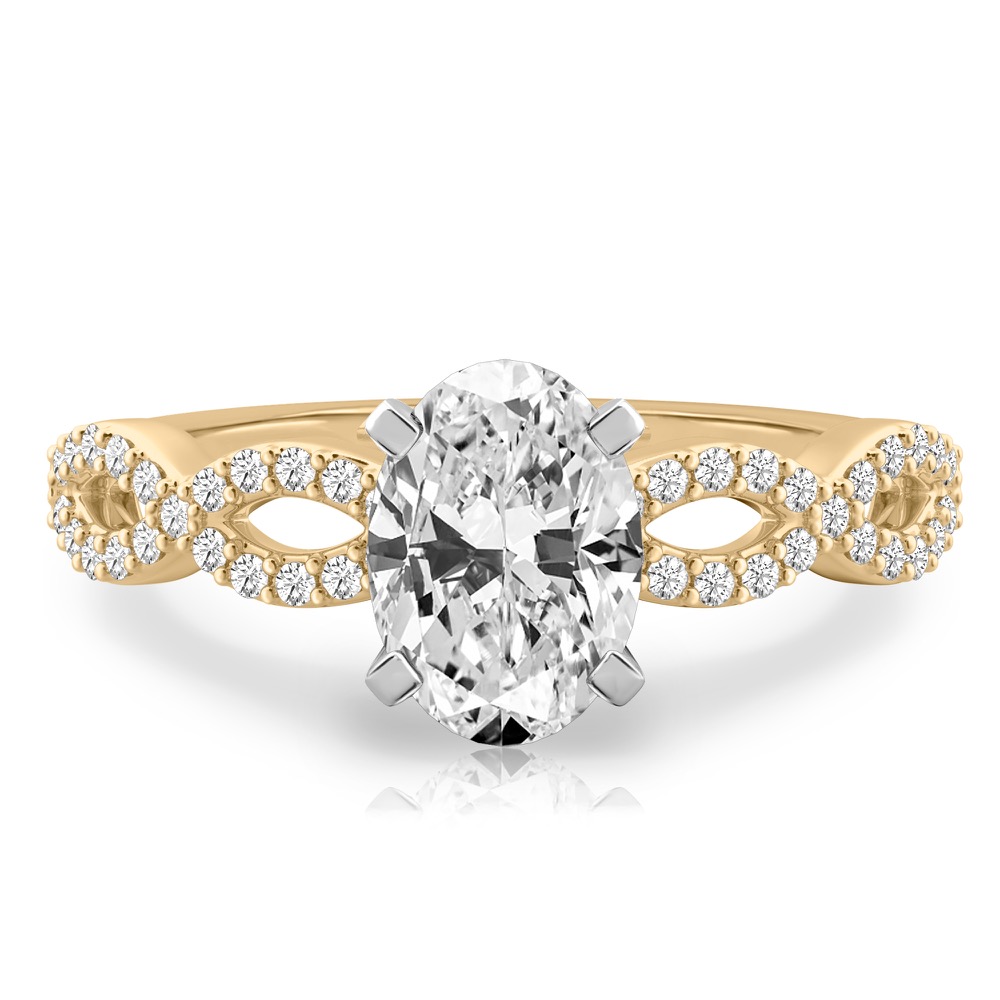 oval shape diamond infinity engagement ring yellow gold