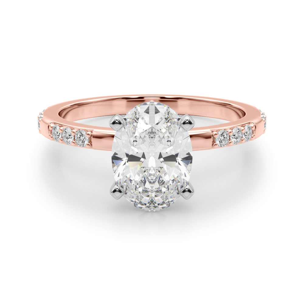 oval shape diamond modern pave engagement ring rose gold