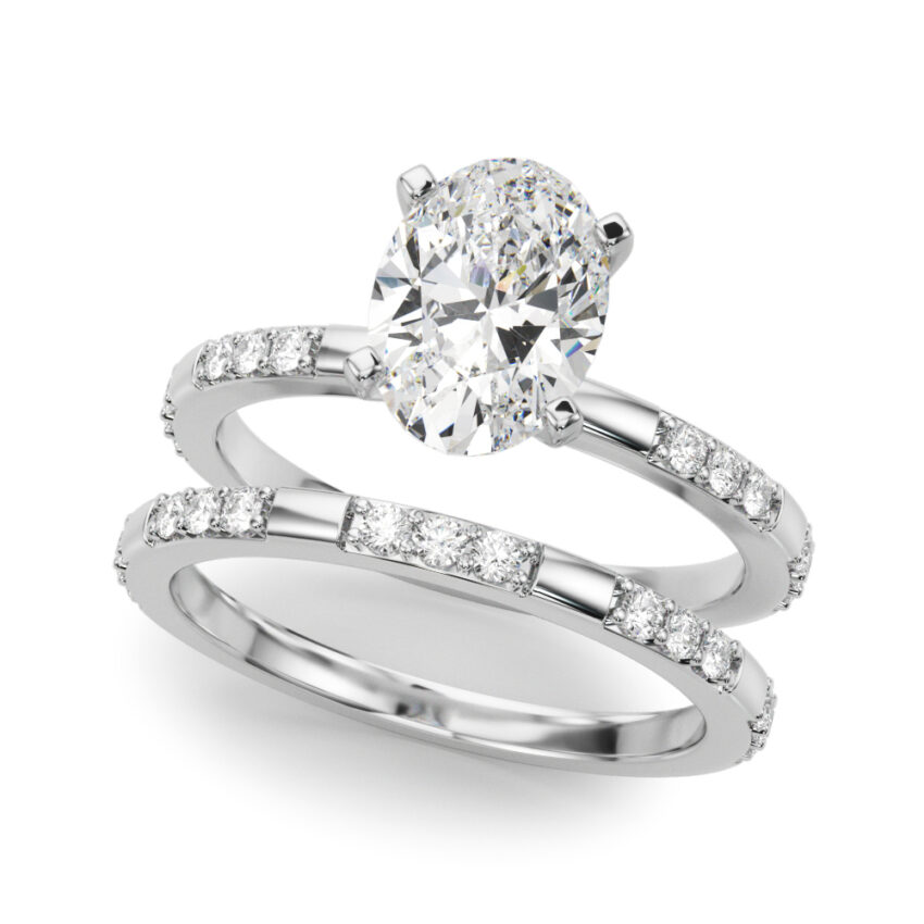 oval shape diamond modern pave engagement ring set palladium