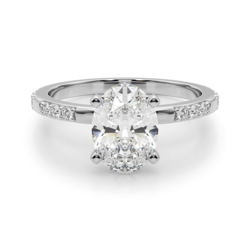 oval shape diamond modern pave engagement ring white gold