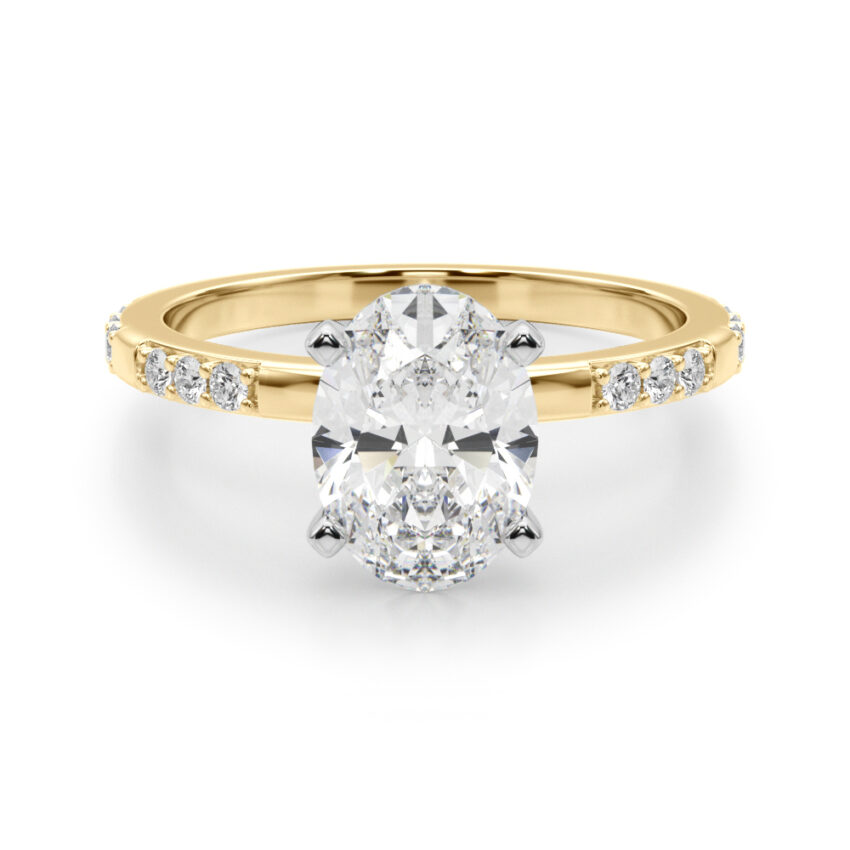 oval shape diamond modern pave engagement ring yellow gold