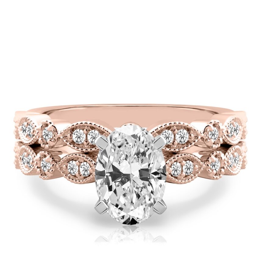 oval shape diamond pandora engagement ring set rose gold