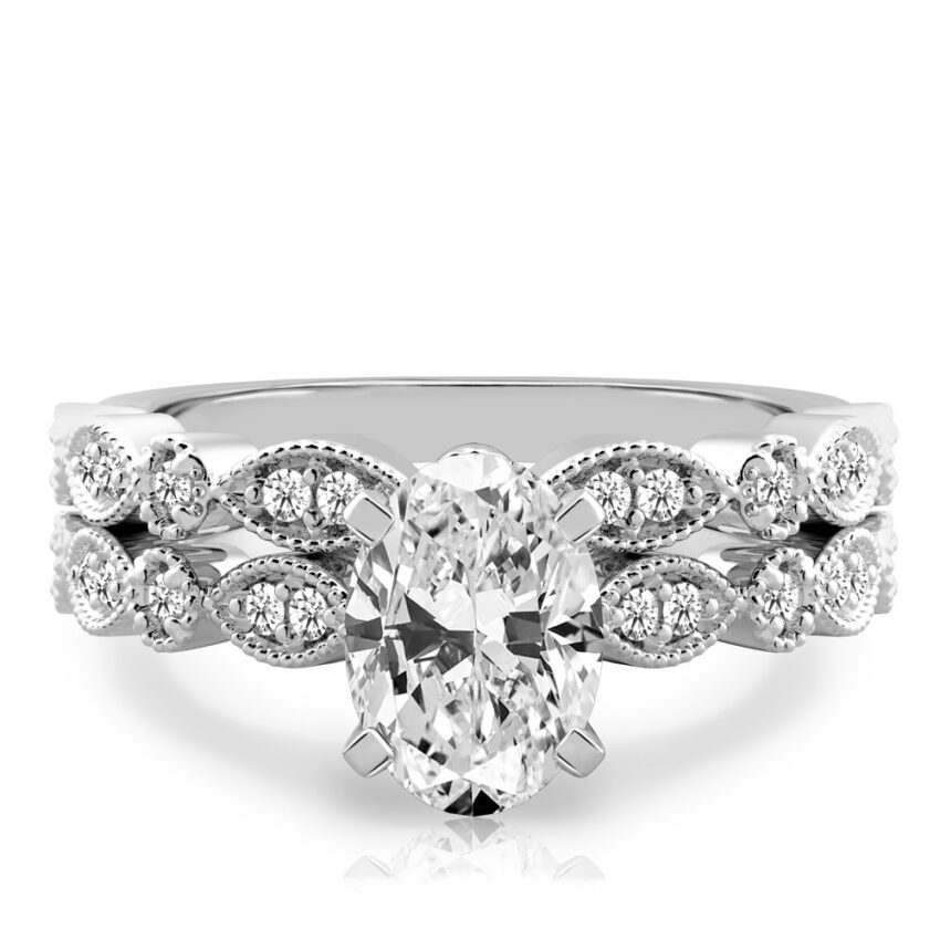 oval shape diamond pandora engagement ring set white gold