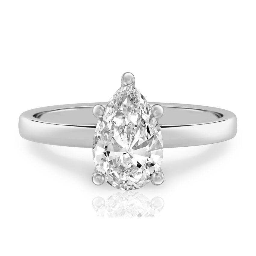 pear shape diamond basket setting engagement ring palladium