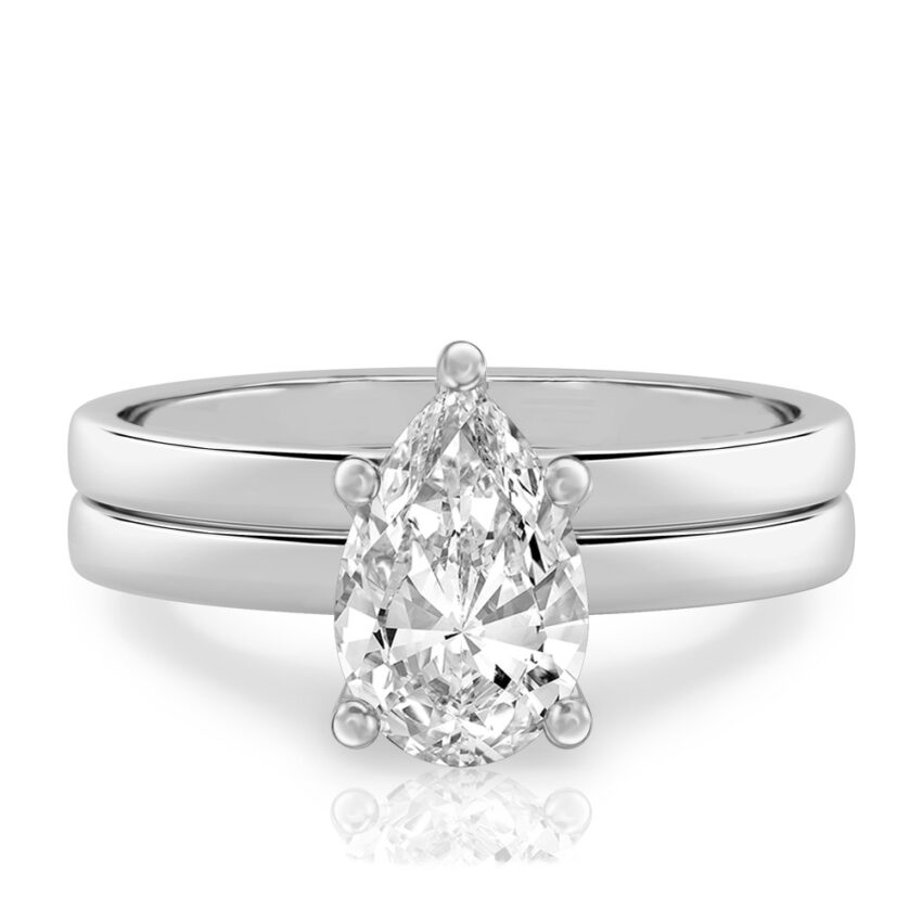 pear shape diamond basket setting engagement ring set platinum