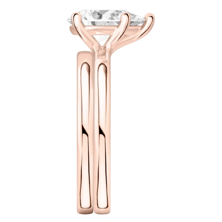 pear shape diamond basket setting engagement ring set rose gold side