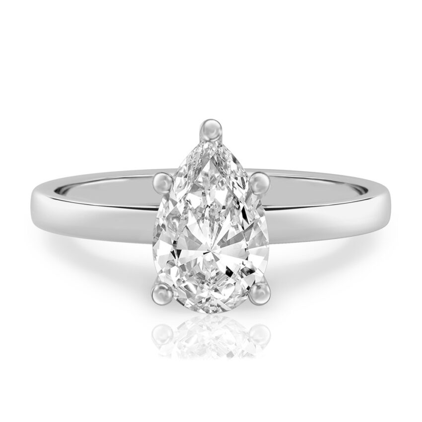 pear shape diamond basket setting engagement ring white gold