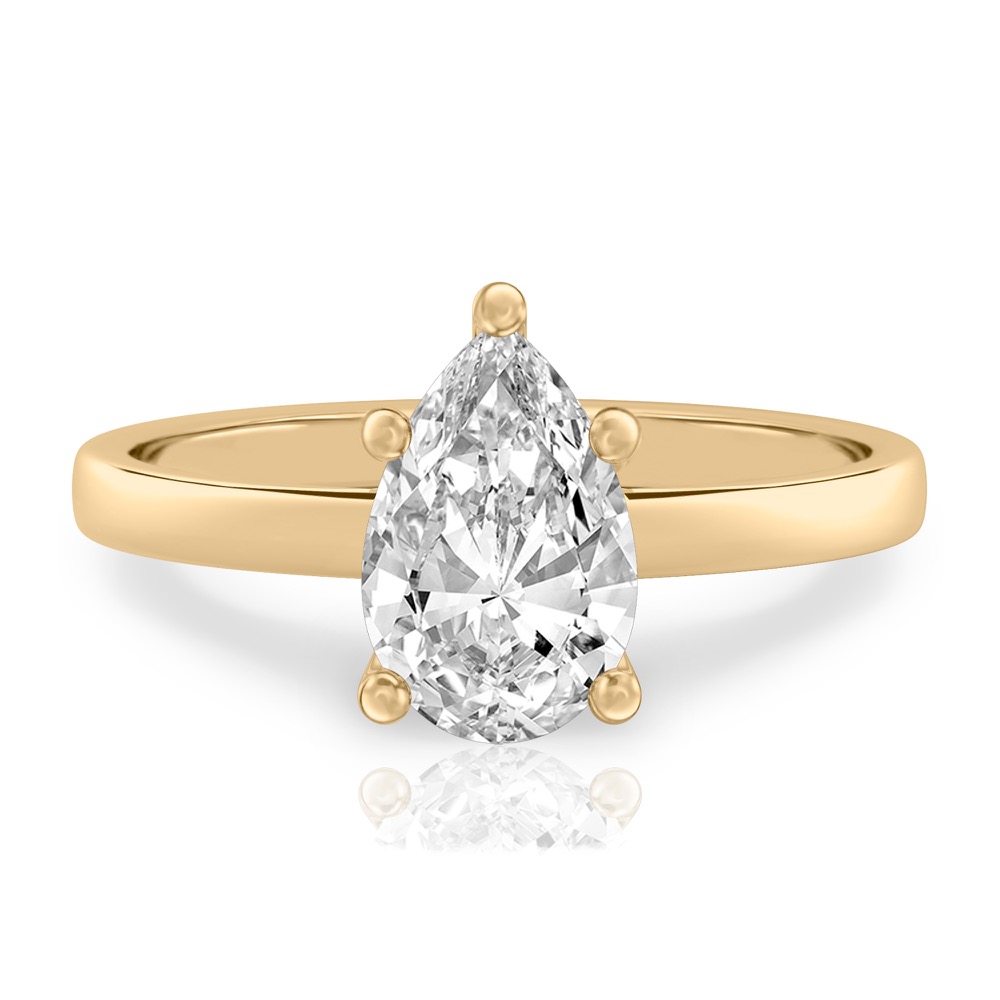 pear shape diamond basket setting engagement ring yellow gold