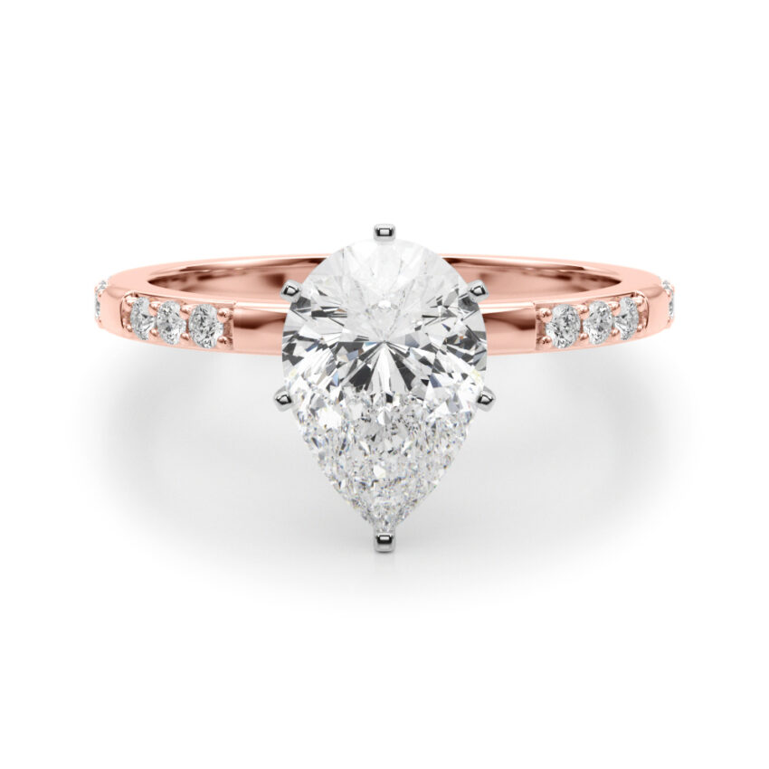 pear shape diamond modern pave engagement ring rose gold