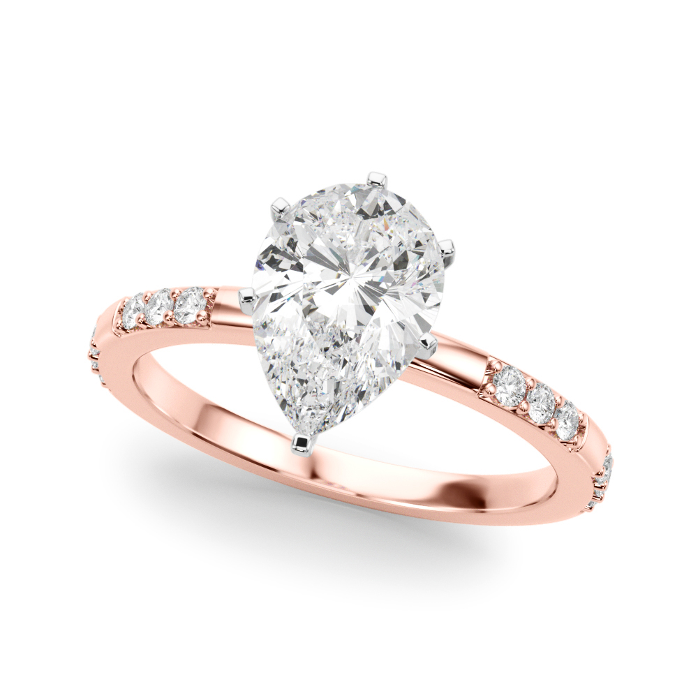 pear shape diamond modern pave engagement ring rose gold angle