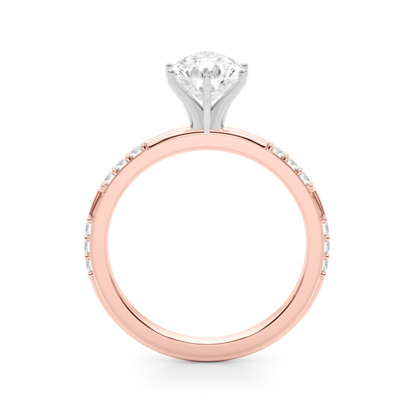 pear shape diamond modern pave engagement ring rose gold side