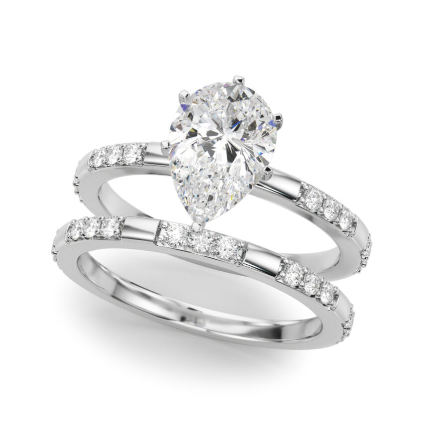 pear shape diamond modern pave engagement ring set platinum