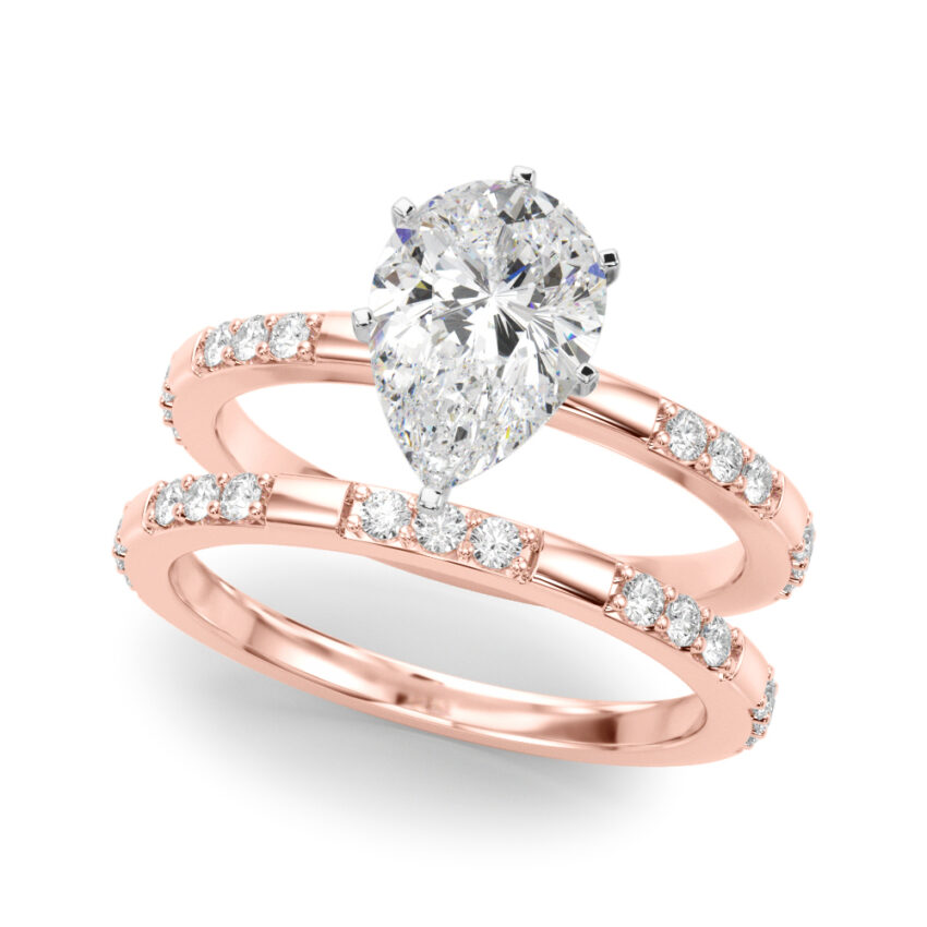 pear shape diamond modern pave engagement ring set rose gold