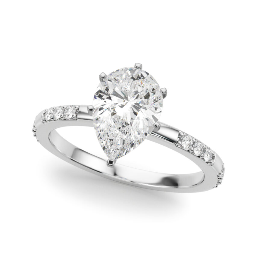 pear shape diamond modern pave engagement ring white gold angle