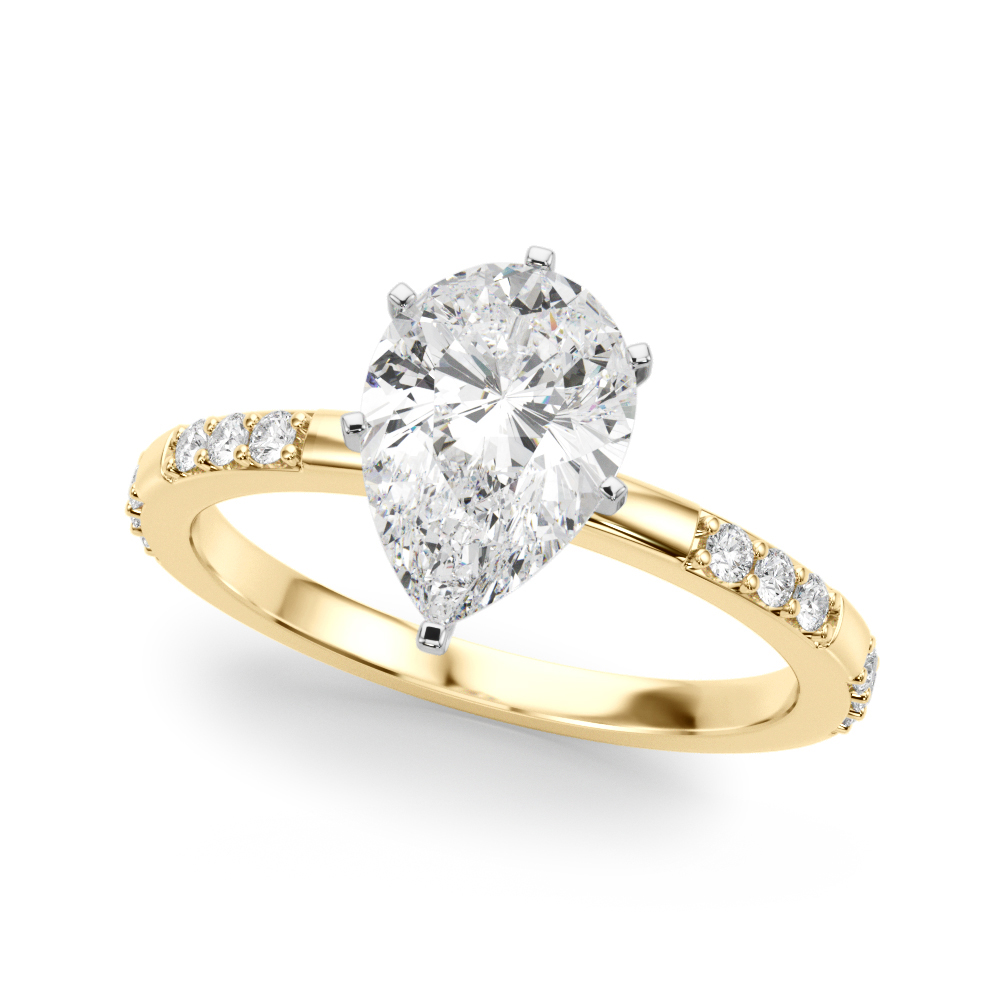 pear shape diamond modern pave engagement ring yellow gold angle