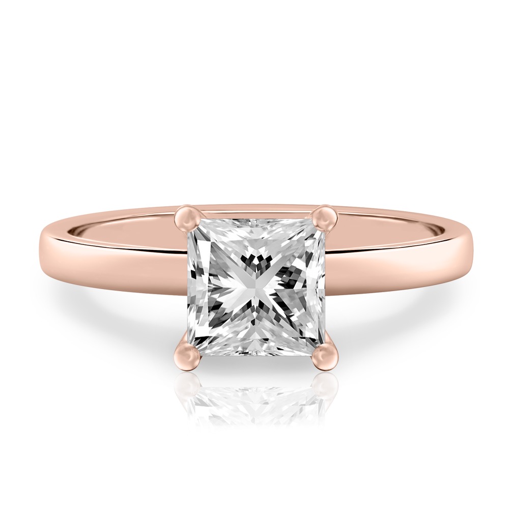 princess cut diamond basket setting engagement ring rose gold