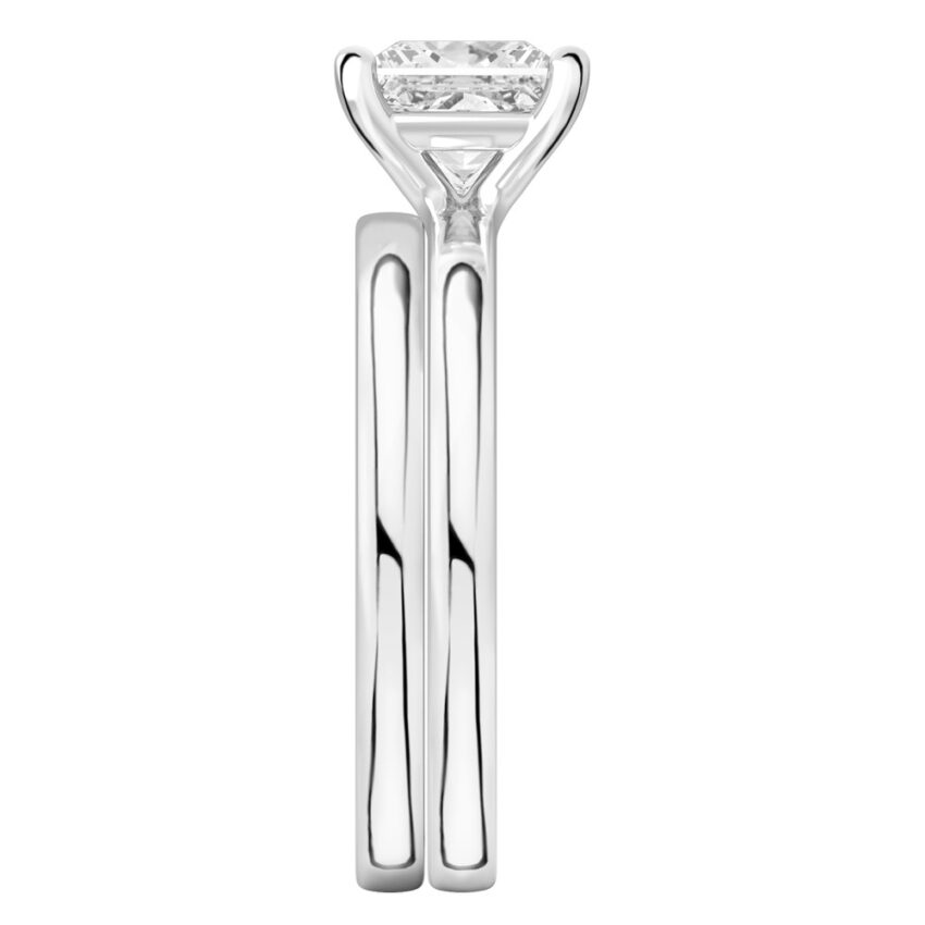 princess cut diamond basket setting engagement ring set palladium side