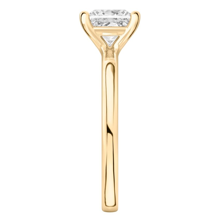 princess cut diamond basket setting engagement ring yellow gold side
