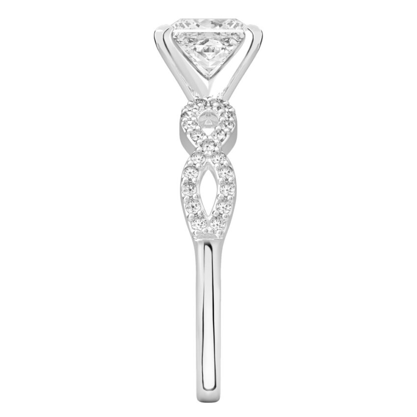 princess cut diamond infinity engagement ring platinum side
