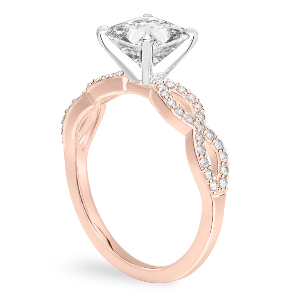 princess cut diamond infinity engagement ring rose gold angle