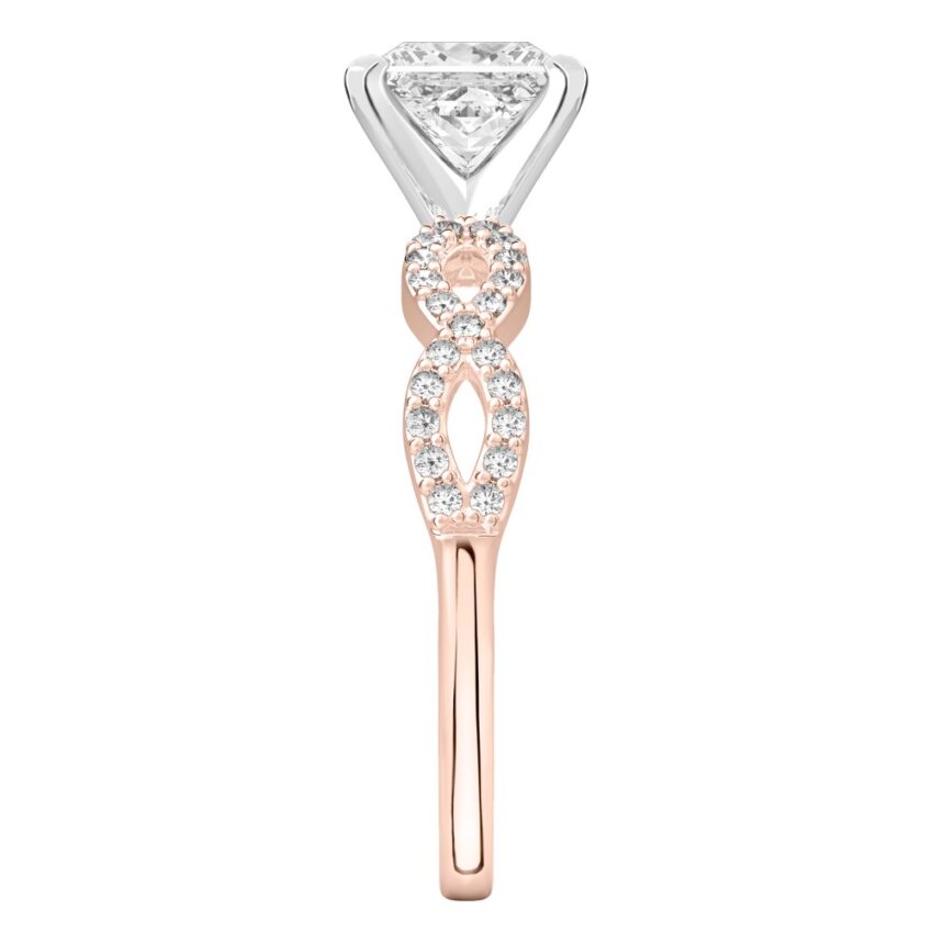 princess cut diamond infinity engagement ring rose gold side