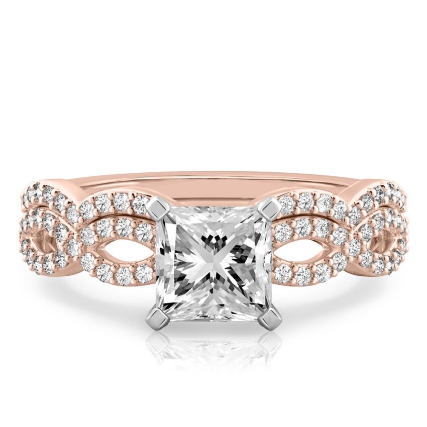 princess cut diamond infinity engagement ring set rose gold