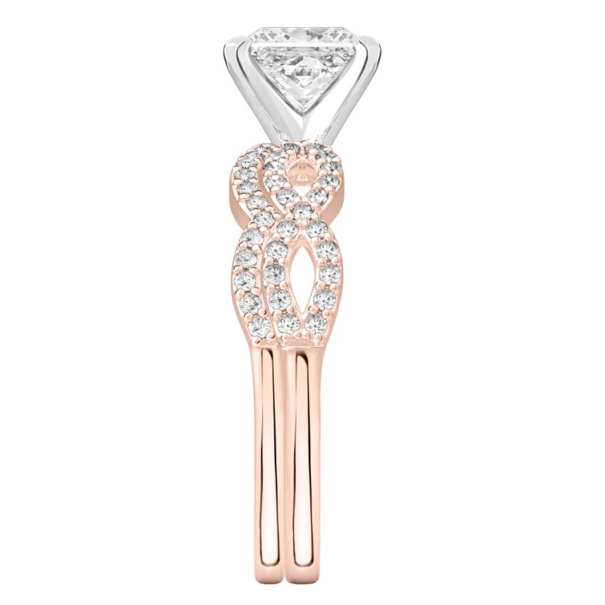 princess cut diamond infinity engagement ring set rose gold side