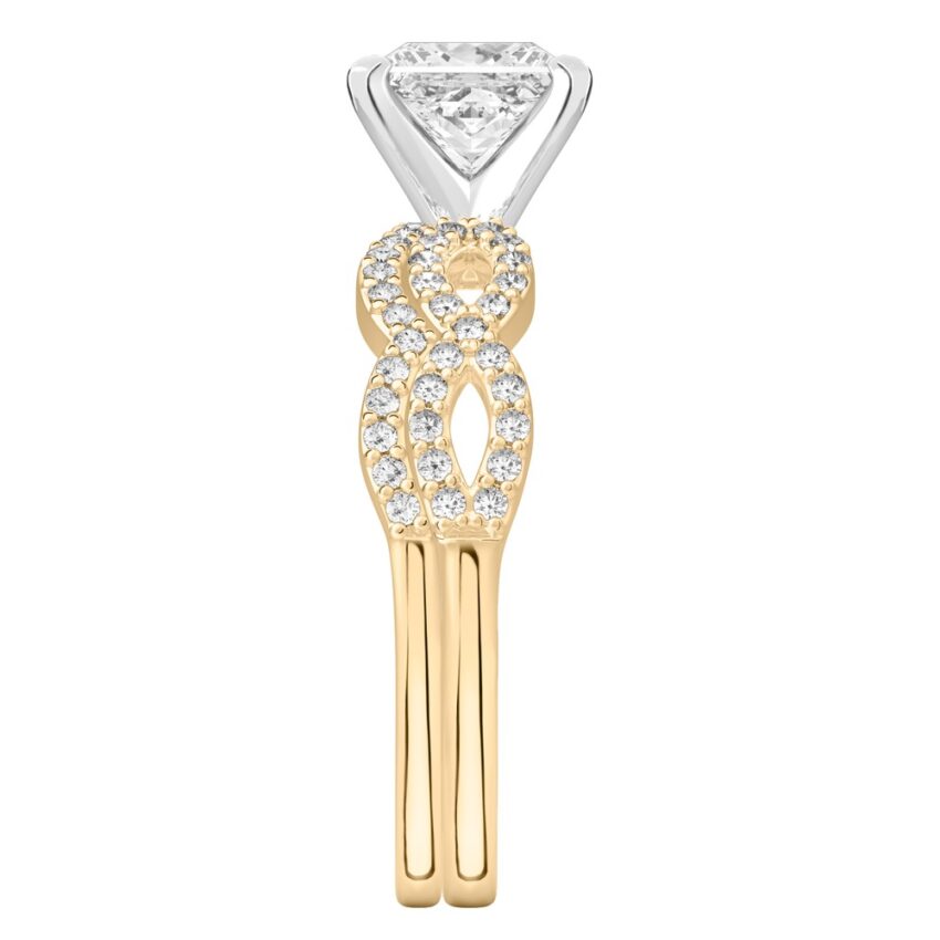 princess cut diamond infinity engagement ring set yellow gold side