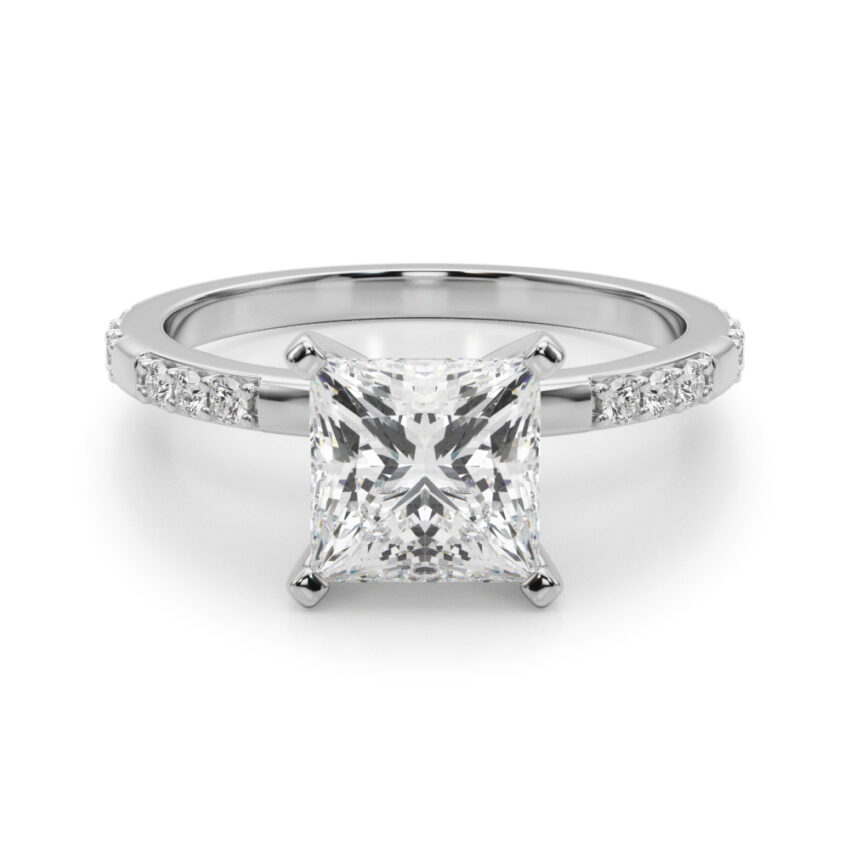 princess cut diamond modern pave engagement ring palladium