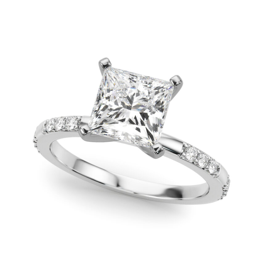 princess cut diamond modern pave engagement ring palladium angle