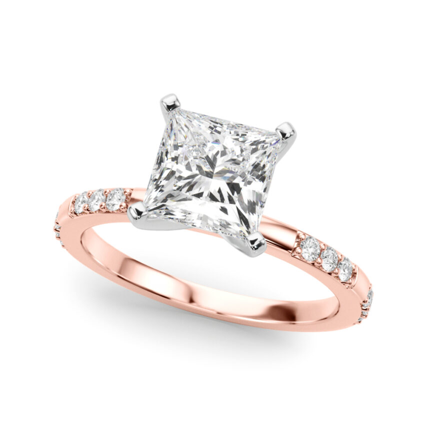 princess cut diamond modern pave engagement ring rose gold angle