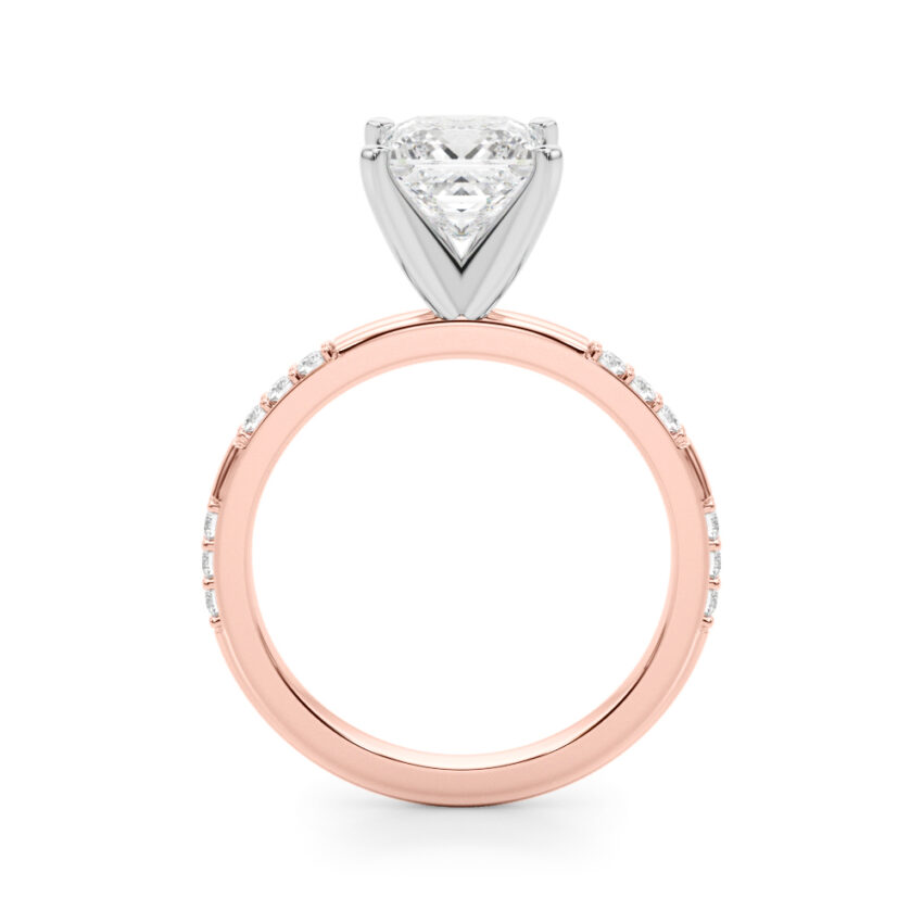 princess cut diamond modern pave engagement ring rose gold side