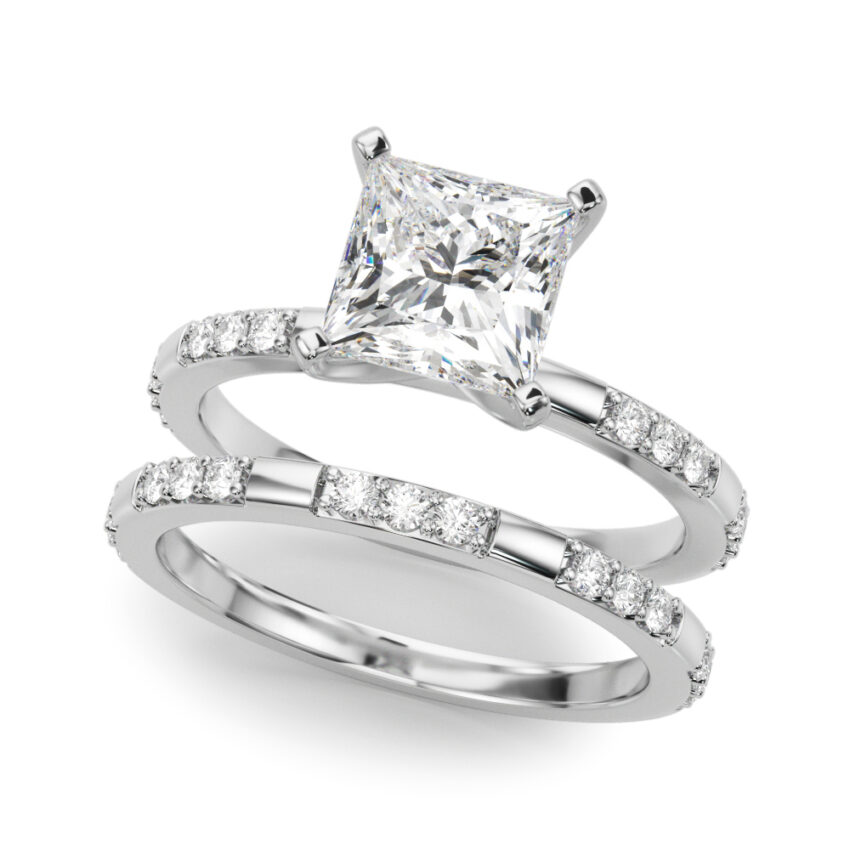 princess cut diamond modern pave engagement ring set palladium