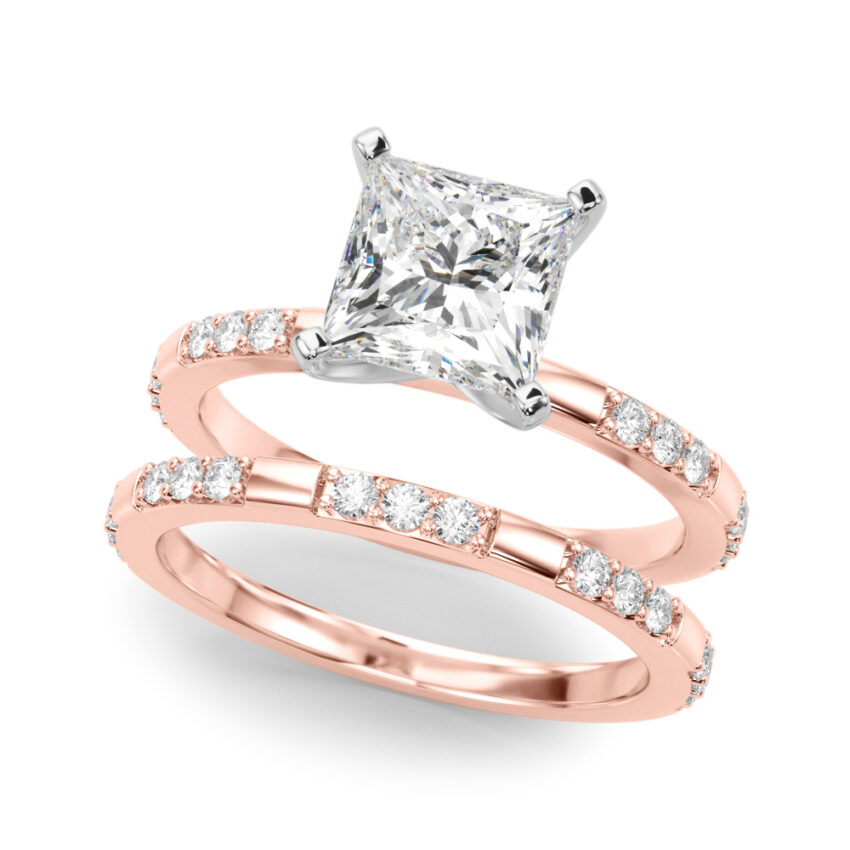 princess cut diamond modern pave engagement ring set rose gold