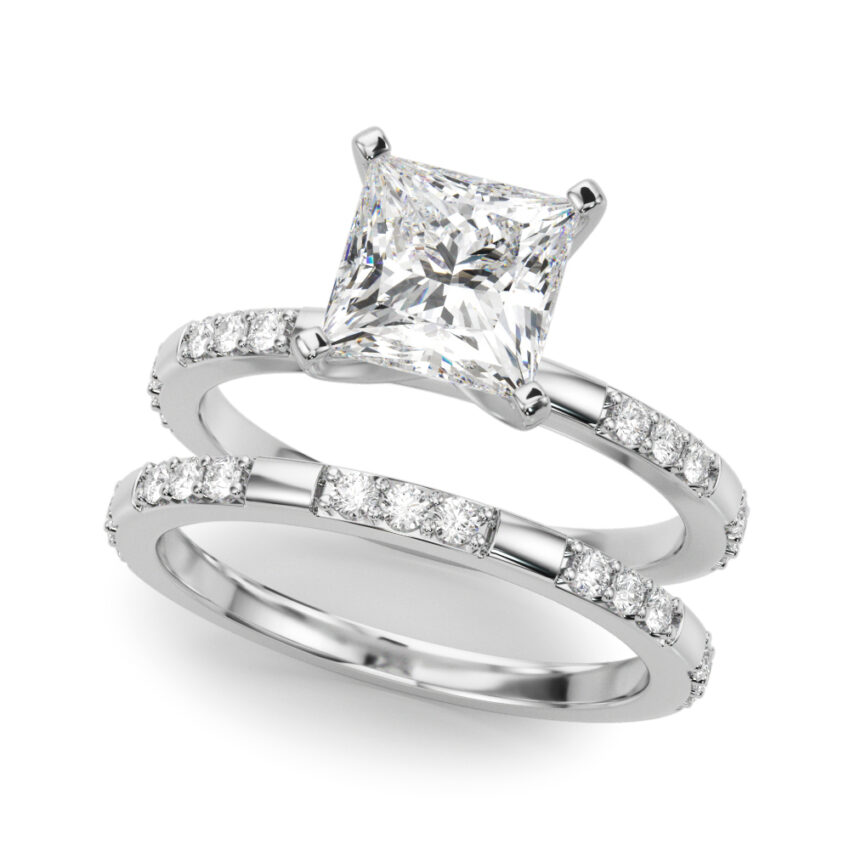 princess cut diamond modern pave engagement ring set white gold