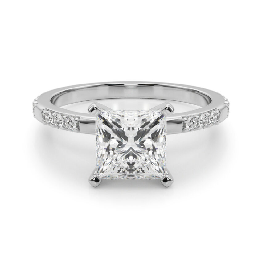 princess cut diamond modern pave engagement ring white gold