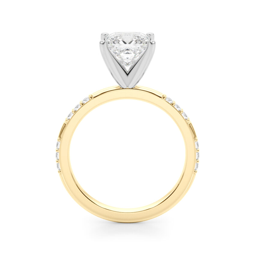 princess cut diamond modern pave engagement ring yellow gold side