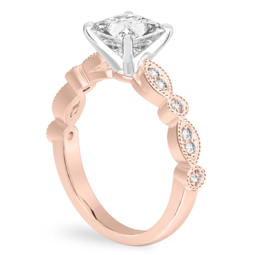 princess cut diamond pandora engagement ring rose gold angle